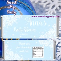 Winter Wonderland Baby Shower blue candy bar wrappers,(blue 5)